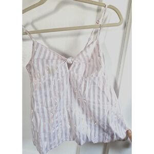 Victoria's Secret pink metallic white pajamas top smocked back Sz S cotton blend